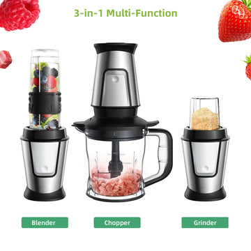 3-in-1 Multifunctional Food Processor 700W Portable Juicer Blender Personal Smoothie Mixer Food Chopper and Dry Grinder